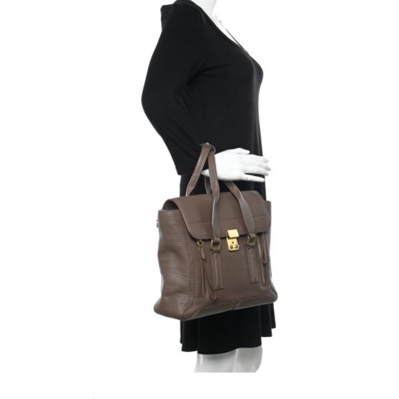 3.1 Philip Lim - Textured Calfskin Medium Pashli Satchel Taupe - Picture 2 of 9